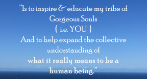 My vision? Is to inspire & educate my tribe of Gorgeous Souls { i.e. YOU } And to help expand the collective understanding of what it really means to be a human being.